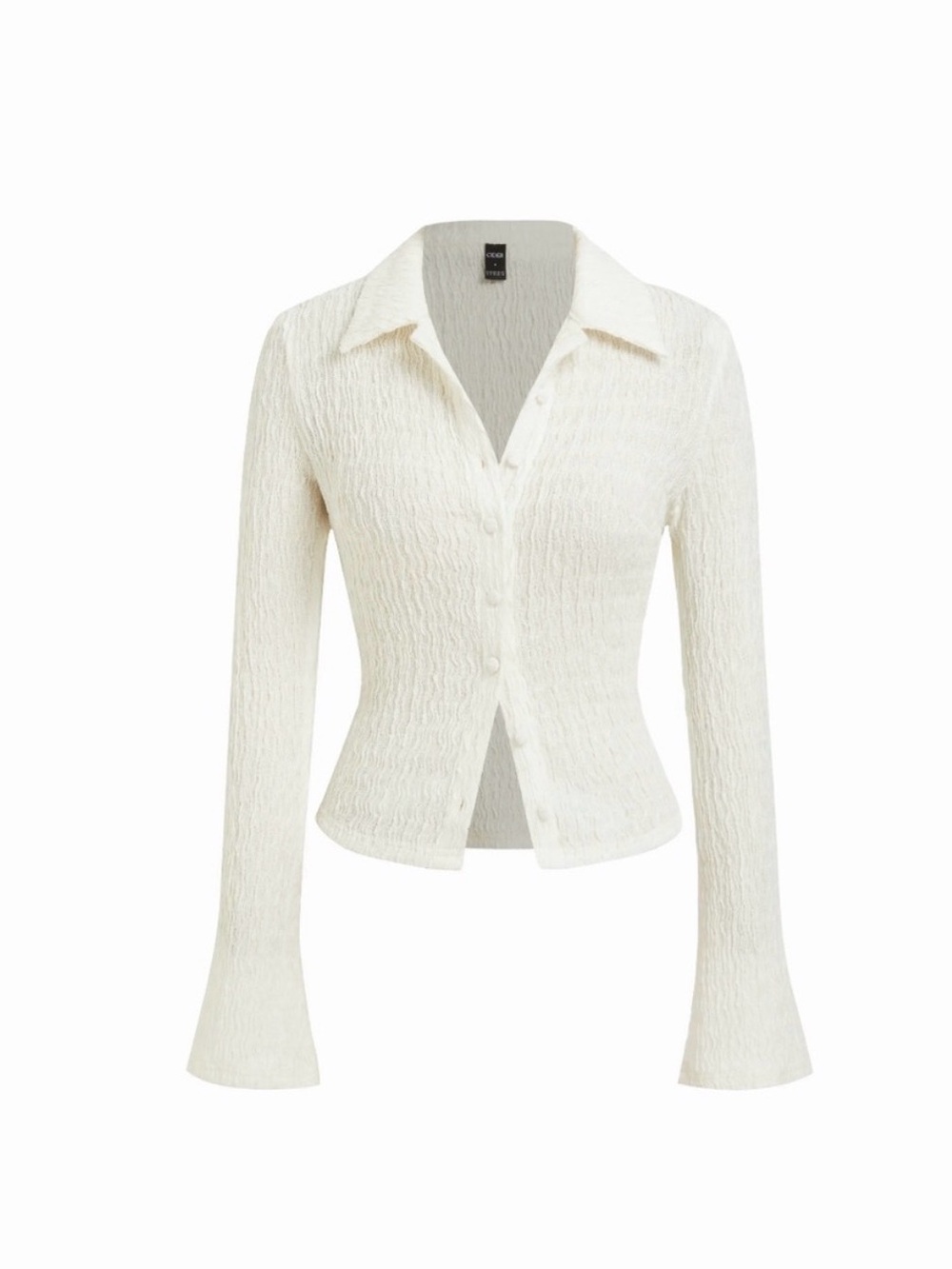 Cider Cream Textured Button-Front Long Sleeve Shirt